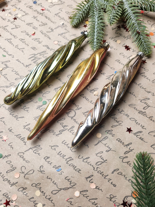 Vintage Large Glass Icicle Ornaments – 1970s, Set of 6