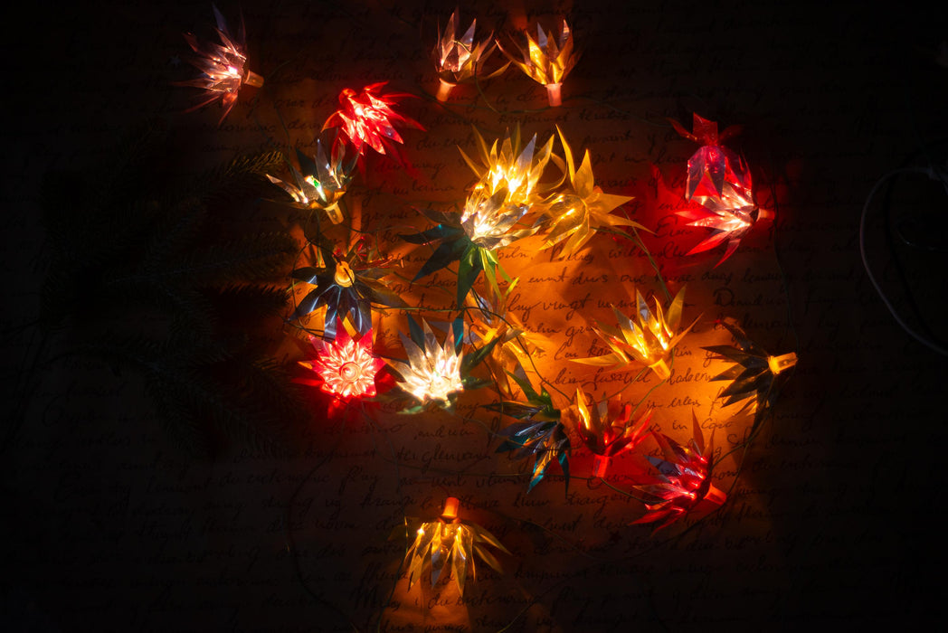 Vintage Chrysanthemum Christmas Lights, Retro Flower Tree Garland, Working Christmas String Lights