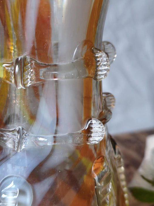 Murano Style Glass Vase, Hand Blown Colorful Mid Century Art Vase Decor