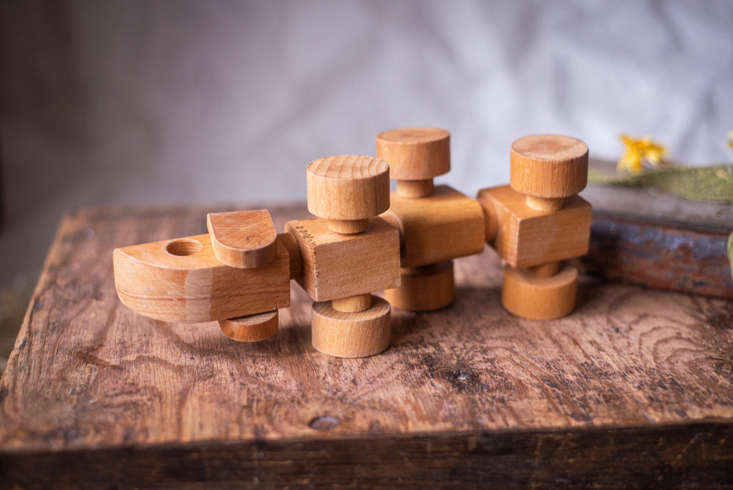 Vintage Wooden Dog Toy, Natural Wood Pull-Along Puppy on Wheels
