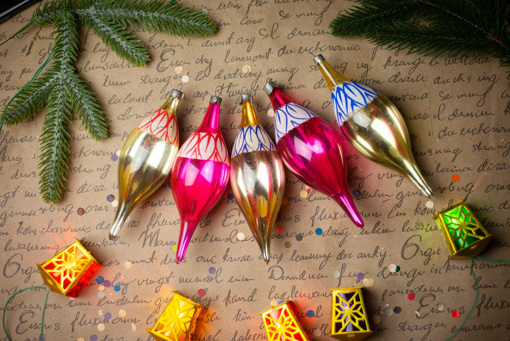 Vintage Glass Icicle Christmas Ornaments, Set of 5 – 15 cm