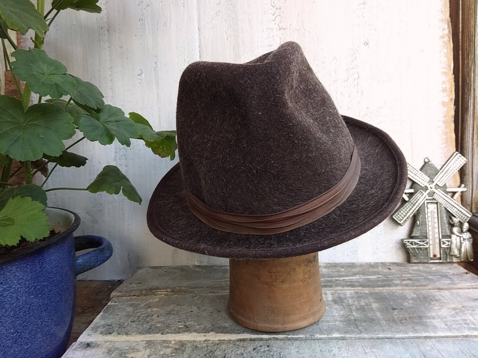 Vintage Felt Homburg Hat, 1970s Brown Unisex Classic Fall Winter Style