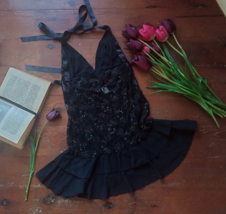 Vintage Nightie - Lace Lingerie Dress With Retro Babydoll & Sheer Slip