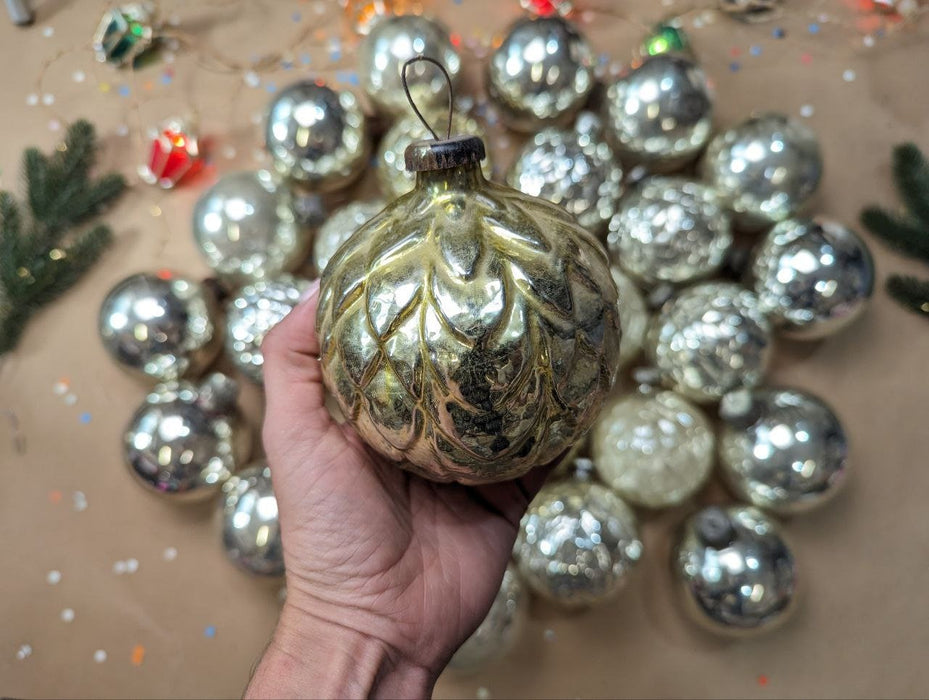 Artichoke Large silver vintage glass Christmas ornaments