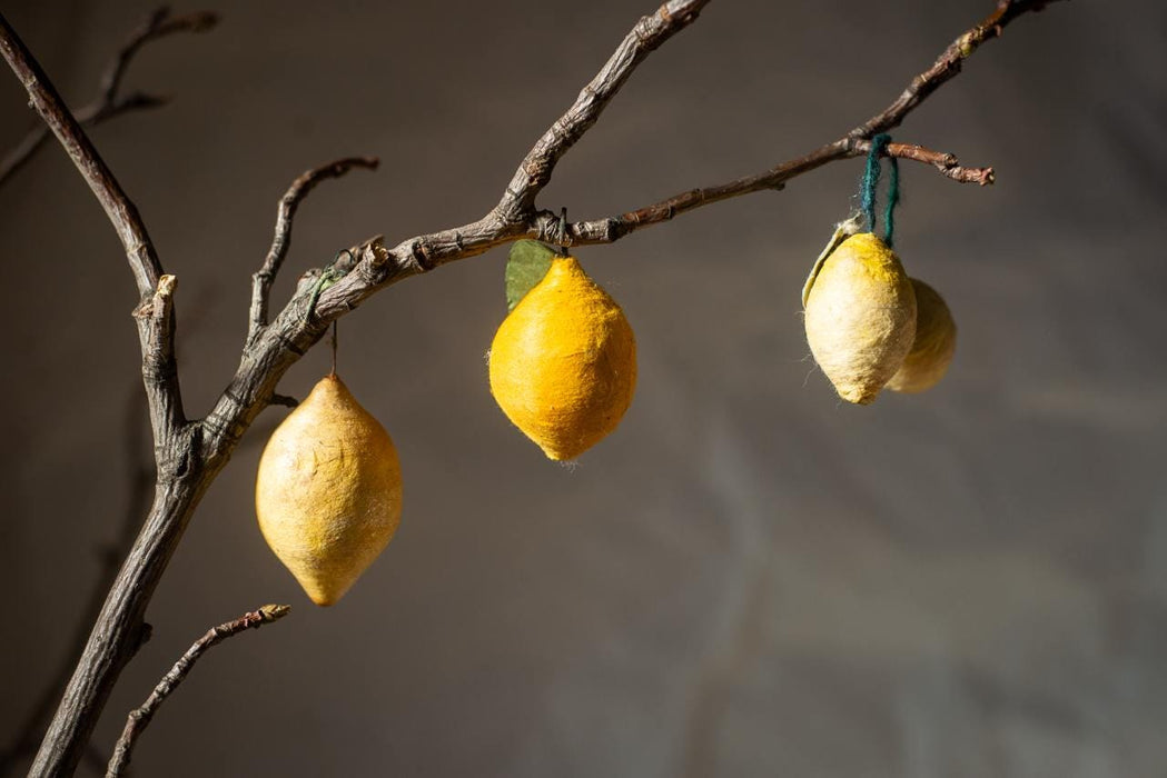 Spun Cotton Lemon Ornaments', Vintage Paper Mache Lemon Ornaments