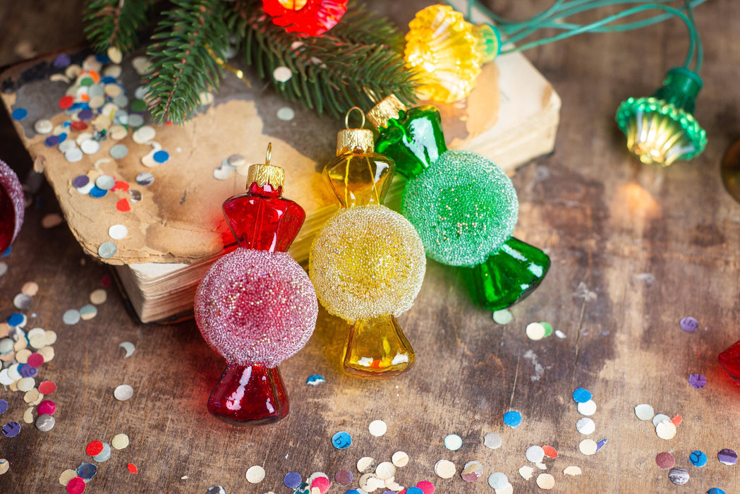 Glass lollipop ornament, Xmas tree candy hand blown
