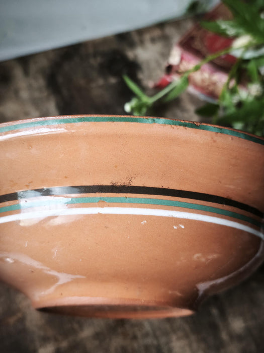 Vintage Ceramic Bowl - Rustic Serving Dish With Hand-Painted Folk Art Pottery