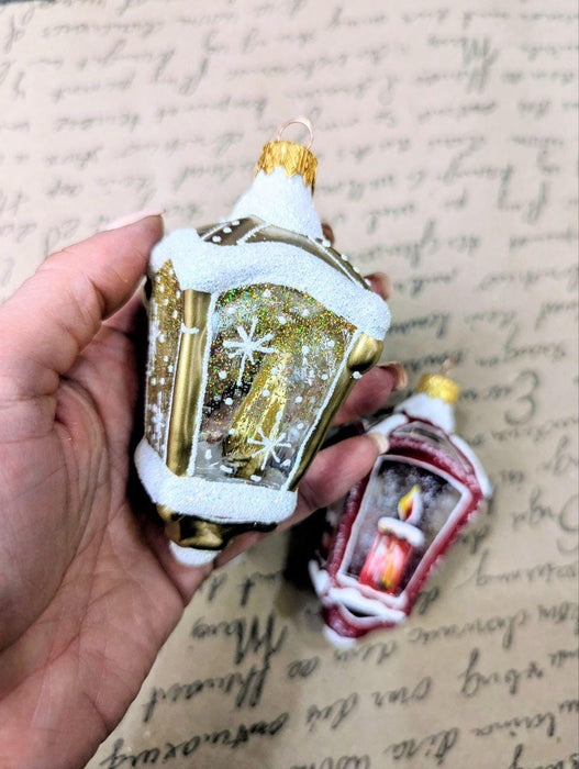Christmas lantern glass ornament, Rustic Xmas tree