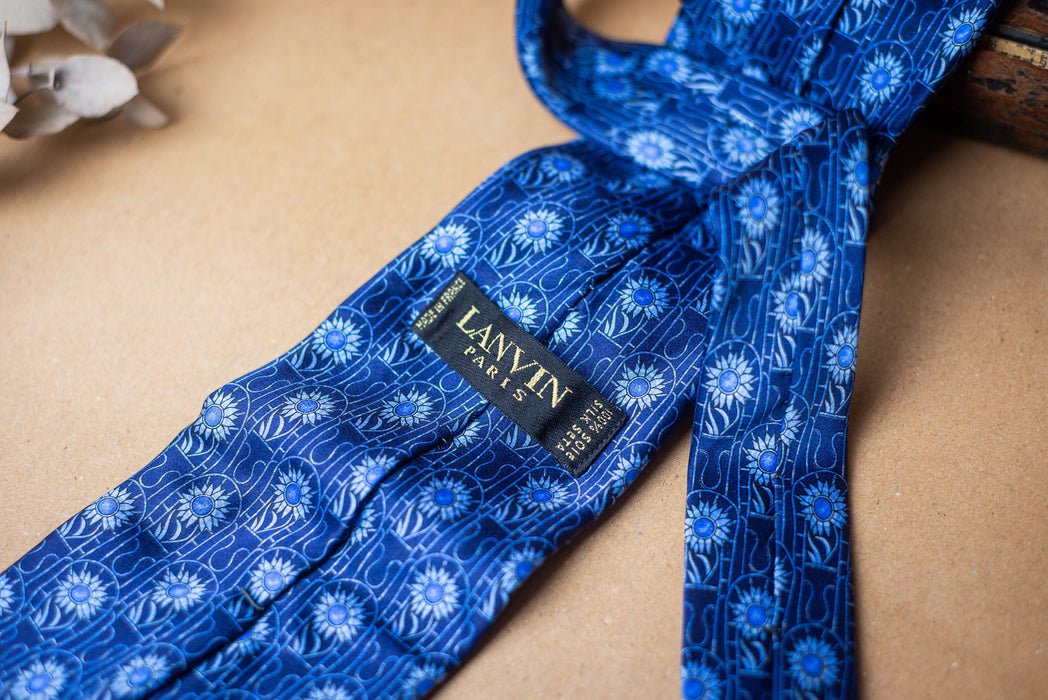 Vintage Lanvin Silk Tie, Blue Designer Necktie for Wedding Gift