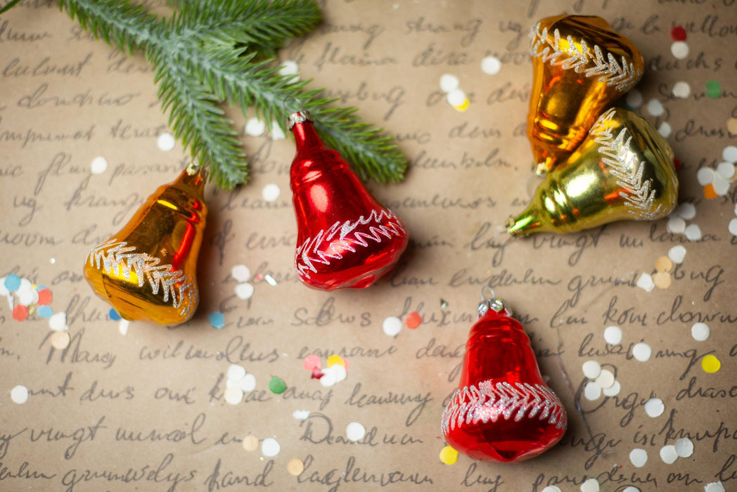 Vintage Red Yellow Glass Bells – Set of 5