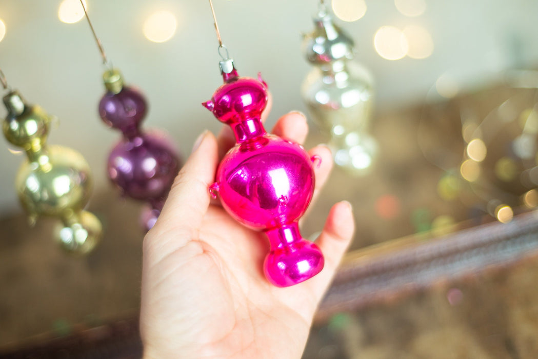 Vintage Samovar Glass Ornaments, Retro Mercury Glass