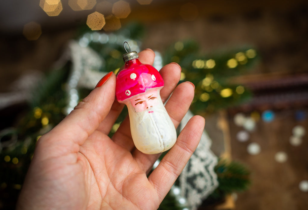 Vintage Glass Mushroom Ornament, Soviet Toadstool