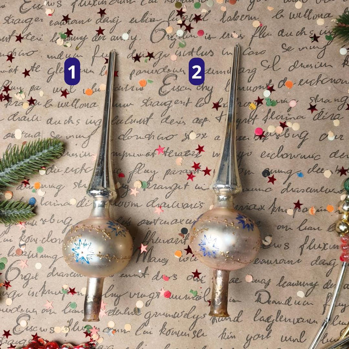 Vintage Silver Glass Tree Topper with Blue Stars – 1960s