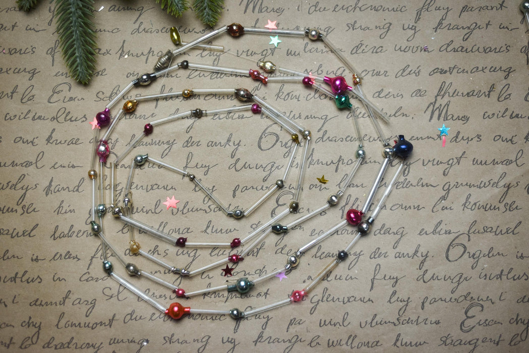 Vintage Bugle Bead Garland, Soviet Glass Garland 1970s