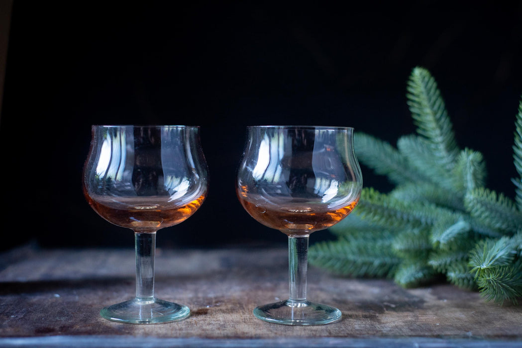 Vintage Brandy Glasses, Set Of 2 Stemmed Cognac Goblets, RetroBar