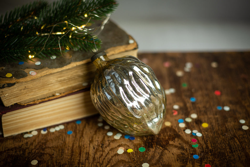 Golden Glass Nut Ornaments Vintage Walnut Almond