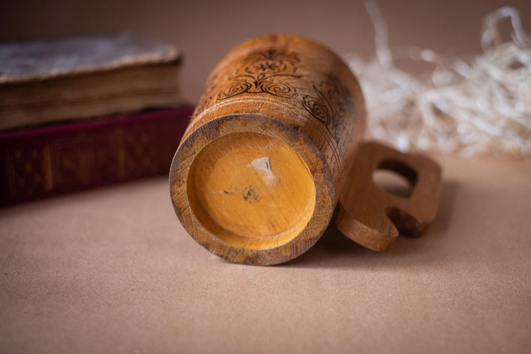 Wooden Beer Mug with Lid, Handcrafted Engraved Tankard, Rustic Ale Stein