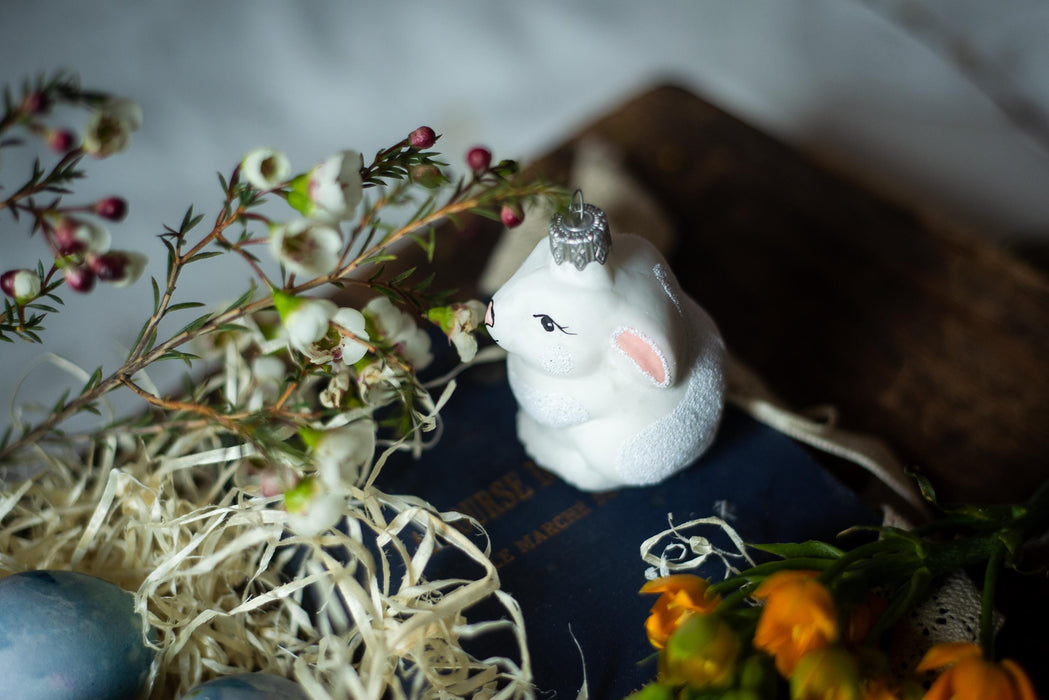 Glass Bunny Ornament - Hand Blown Glass Bunny Easter Tree Decoration