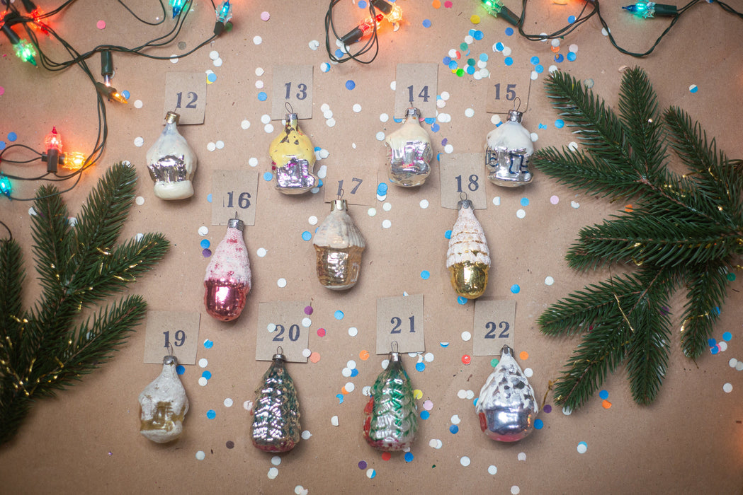 Vintage Glass House Ornaments, Cottage Christmas Tree