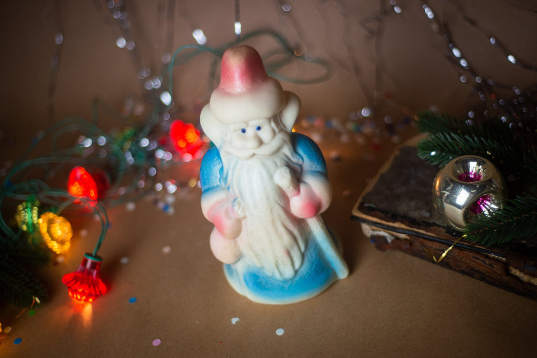 Vintage Santa Claus Rubber Figurine, Rustic Christmas