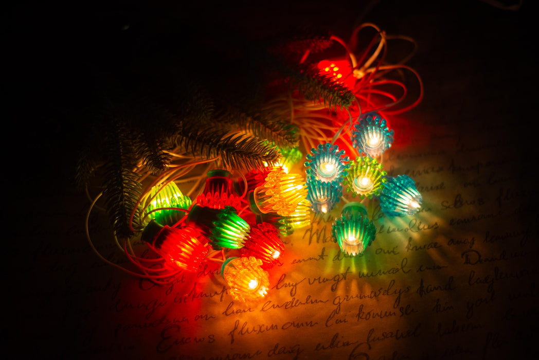 Vintage Ribbed Christmas Lights, Retro Christmas Tree Garland, Working Christmas String Lights