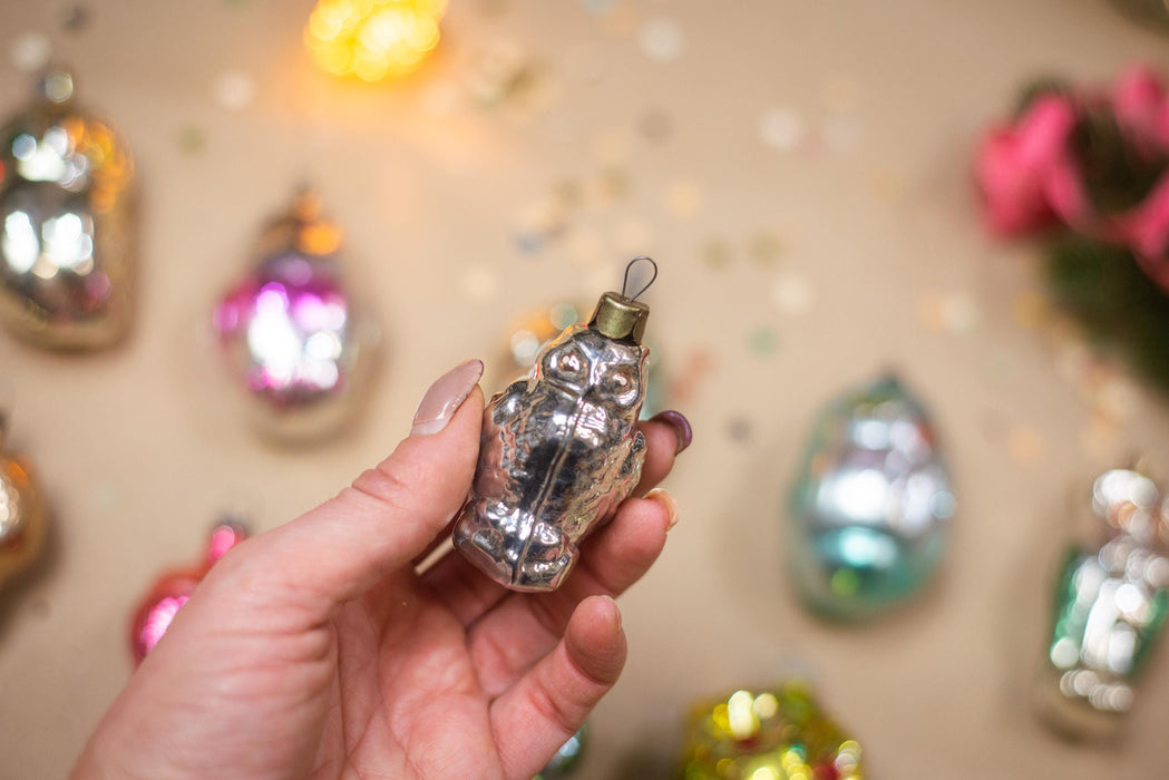 Vintage Glass Owl Christmas Ornaments, Xmas Tree Hanging