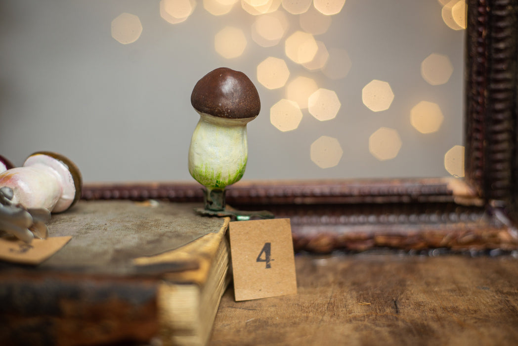 Vintage Mushroom Glass Ornament, Hand Painted Woodland