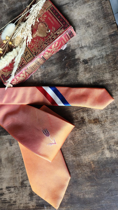 Vintage Silk Tie Pink Peach Necktie, Striped Designer Tie, Wedding Formal Mens Accessory