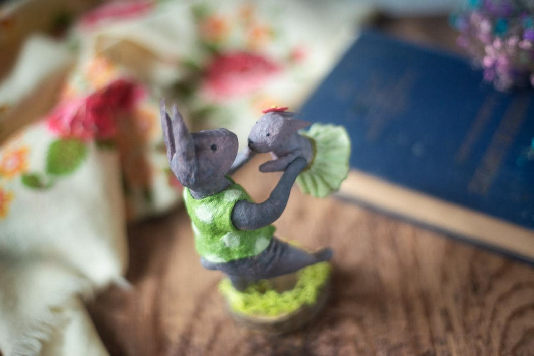 Father Bunny Figurine - Rustic Easter Decor Spun Cotton Collectible Rabbit Doll