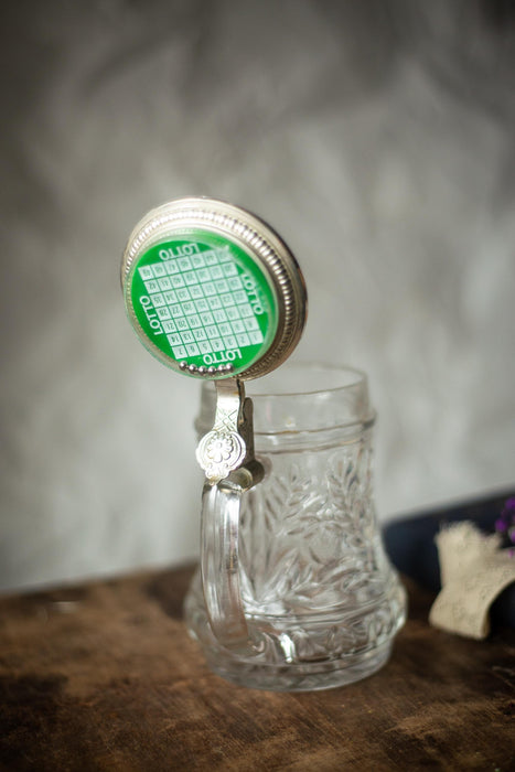 Vintage Glass Beer Mug with Game Lid, German Stein Tankard Barware
