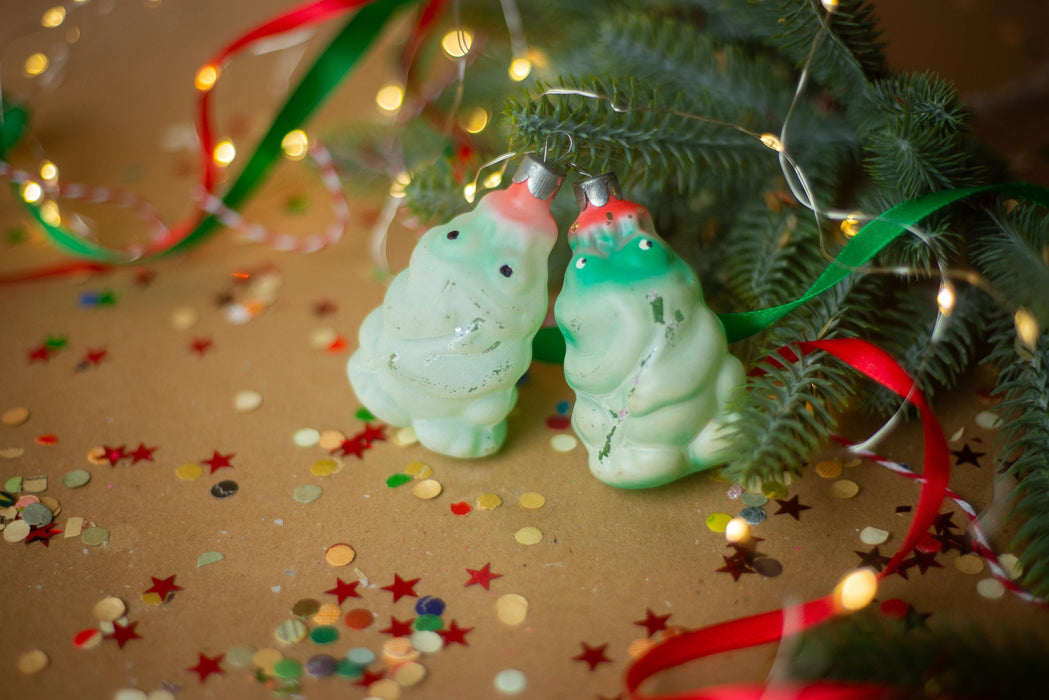 Vintage Green Glass Frog Christmas Ornament, 1970s