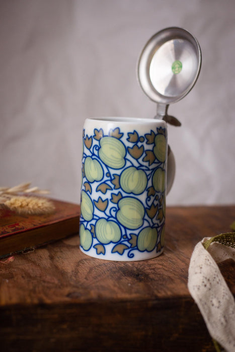 Vintage Bavarian Beer Stein Apple Pattern Ceramic Mug with Lid Germany