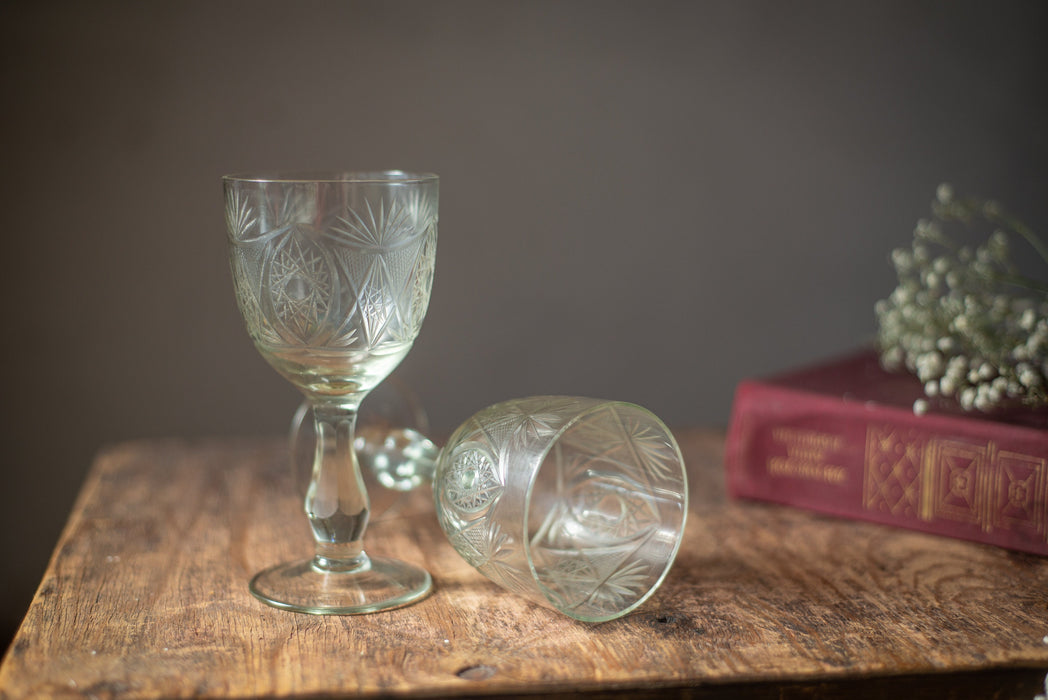 Vintage Etched Crystal Sherry Glasses – Set of 2