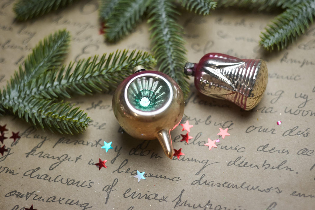 Rainbow Vintage Glass Christmas Ornaments – 1970s Boho Xmas Set (3–12 pcs)
