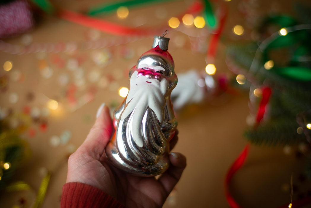 Vintage Glass Santa Claus Christmas Ornament - Hand-Blown