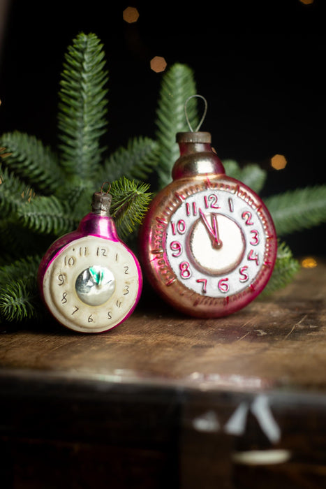 Vintage Glass Clock Ornaments, Nostalgic New Year