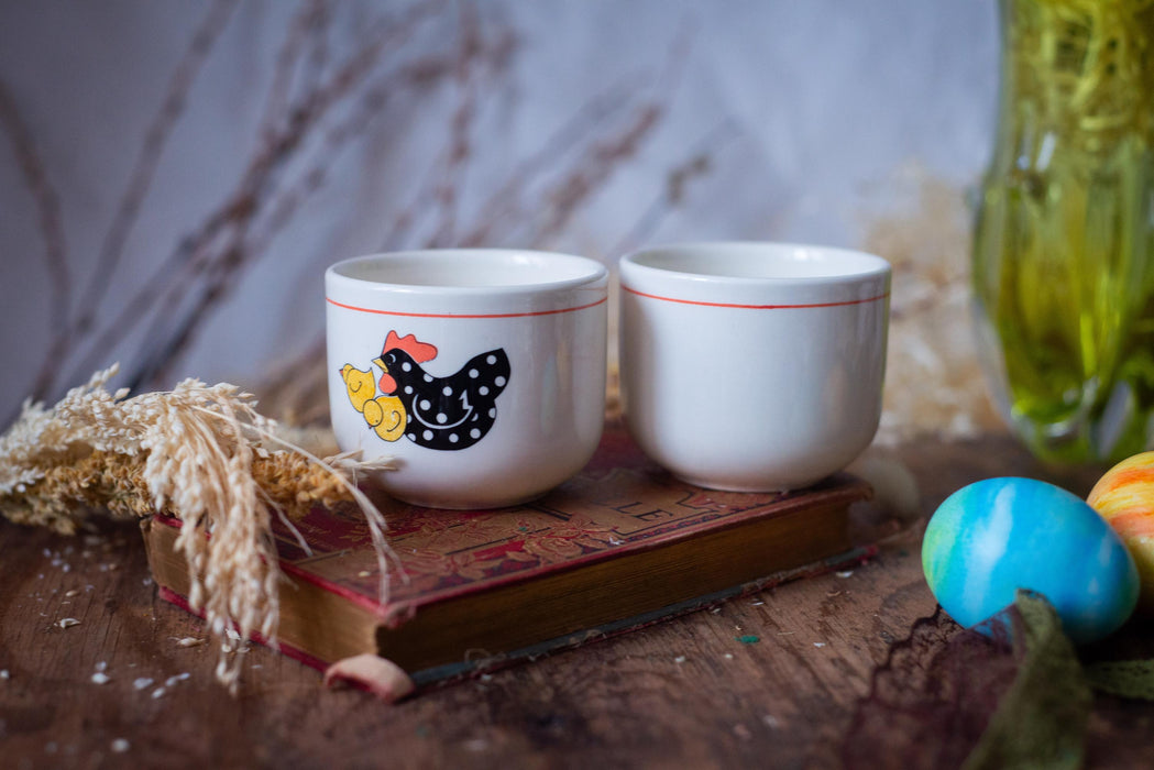 Vintage Ceramic Chicken Cups – Hand Painted Italian Ceramic Cups | Easter Tableware Set