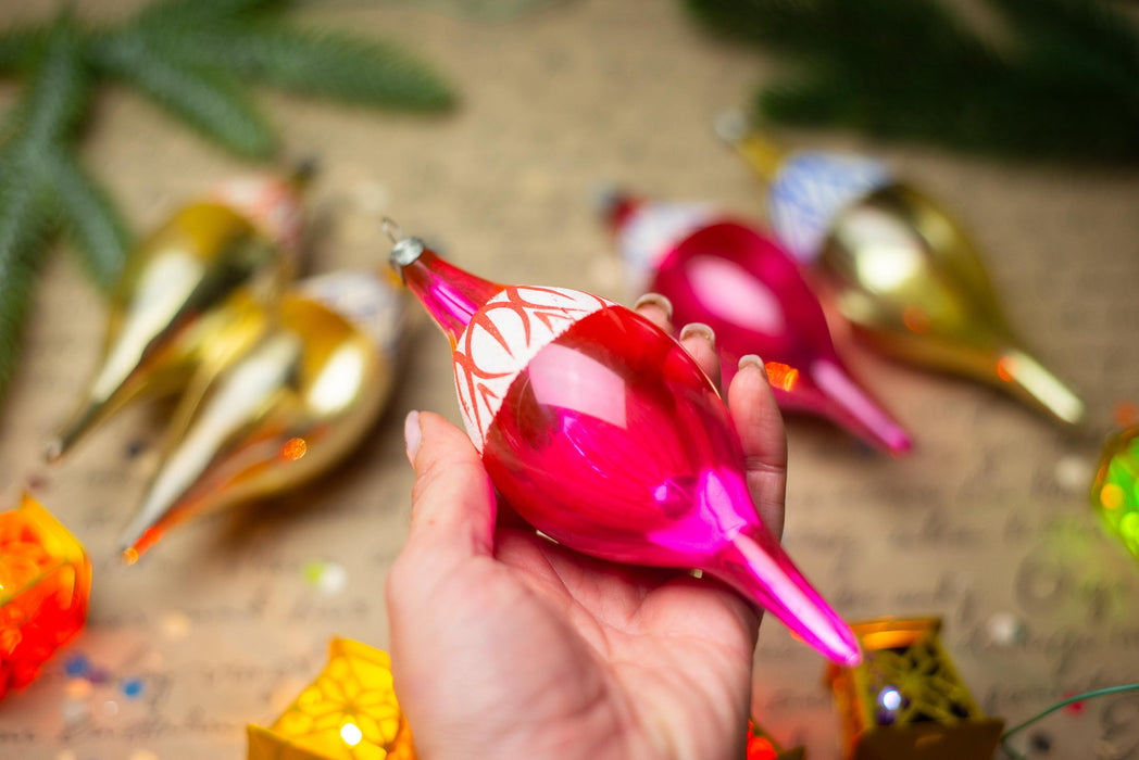 Vintage Glass Icicle Christmas Ornaments, Set of 5 – 15 cm