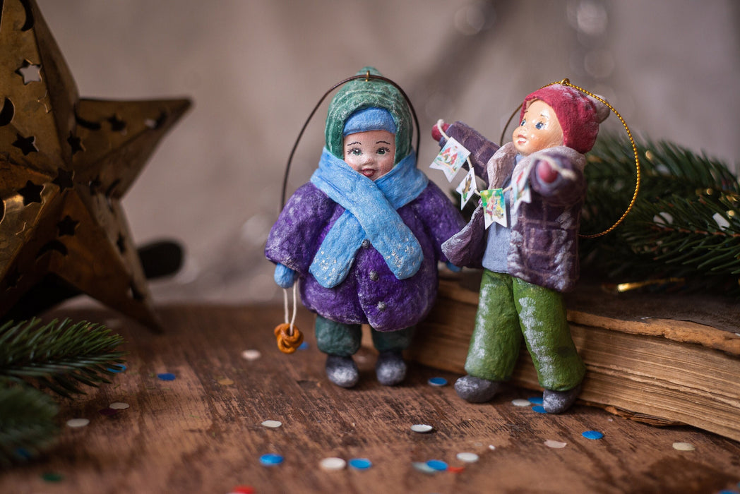 Kid in Winter Coat Spun Cotton Christmas Ornament