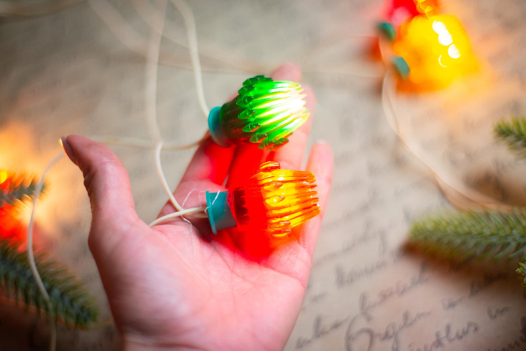 Vintage Ribbed Christmas Lights, Retro Christmas Tree Garland, Working Christmas String Lights