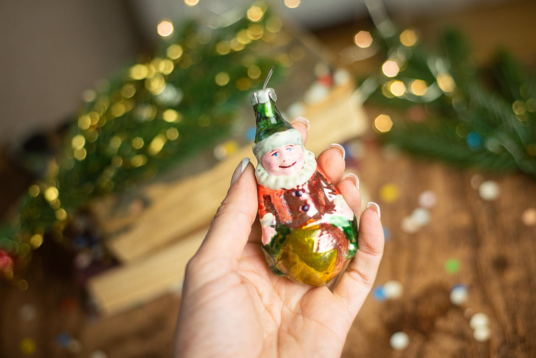 Vintage Circus Clown Christmas Ornament, 1950s Glass