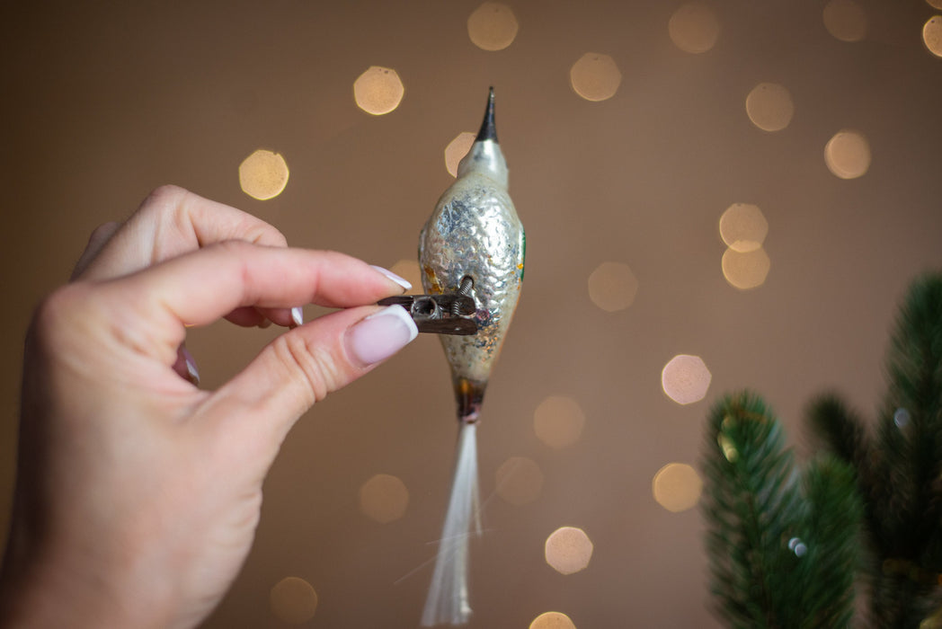 Vintage Glass Bird Clip On Christmas Ornament