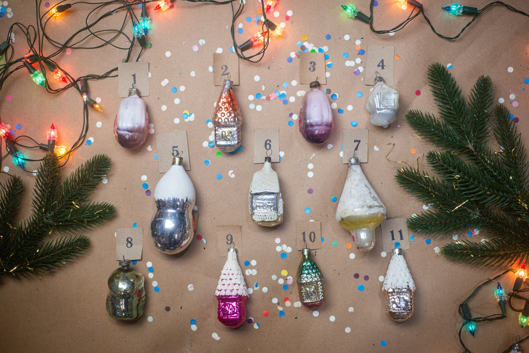 Vintage Glass House Ornaments, Cottage Christmas Tree