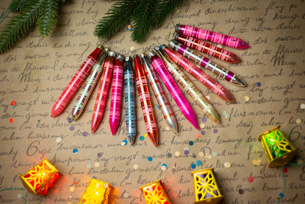 Vintage 1950s Striped Glass Icicle Ornament, 13–15 cm