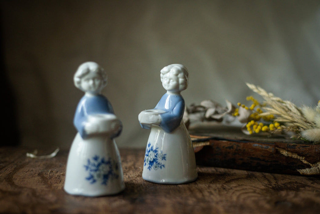 Porcelain vintage angels candle holders, pair candleholders, Christmas eve table serving