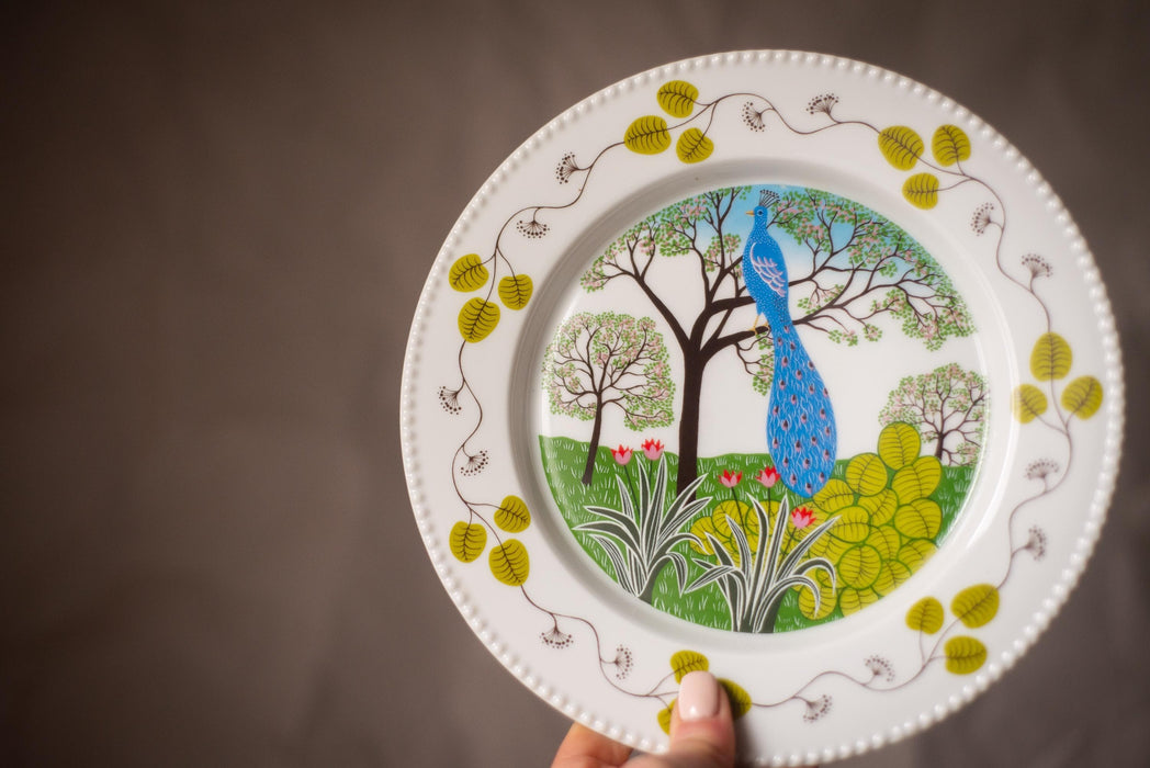 Paradies Porcelain Plate Set – Vintage German Porcelain, Hand Painted Peacock Bird Design