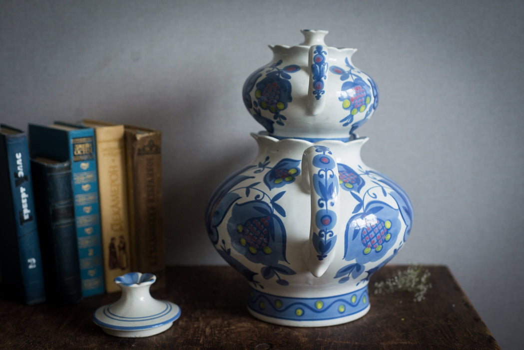 Vintage Ceramic Teapot Set', Blue Gzhel Floral Two-Pot Teapots