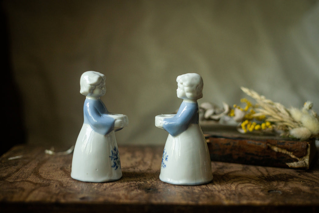 Porcelain vintage angels candle holders, pair candleholders, Christmas eve table serving
