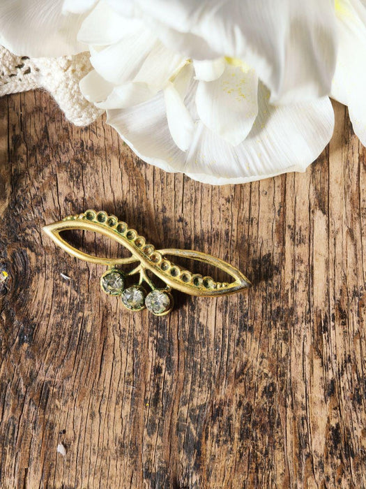 Vintage Rhinestone Brooch, Gold Tone Statement Pin Mid Century Elegant Jewelry