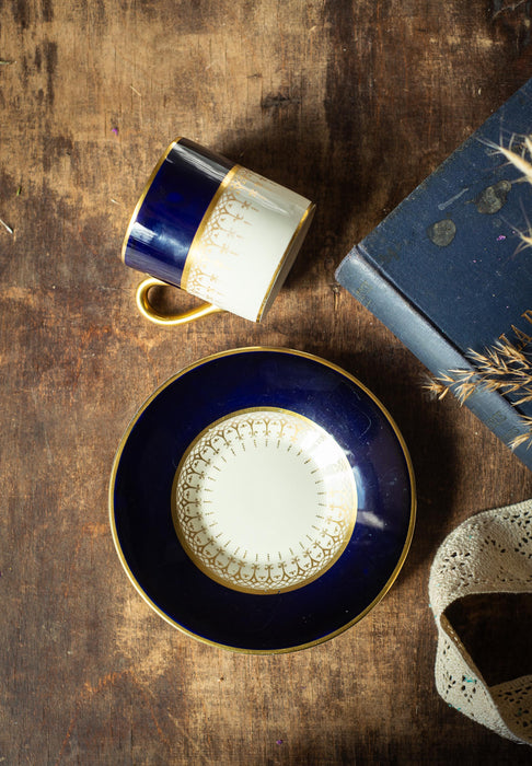 Vintage Bone China Coffee Cup & Saucer, 1960s European Gold Rim Tea Set